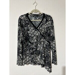 CHICO’S Travelers V Neck Tunic Top 3/4 Sleeve Black/White Size 2 Comfy